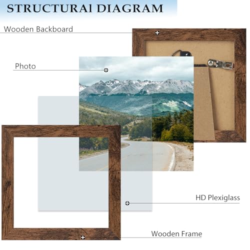 5x5 Picture Frame Deep Brown for Wall Hanging or Tabletop, Wood 5 x 5 Frame Photo Frame for Wall Horizontally or Vertically, Deep Brown, 3 Pack - size: 5x5 inch
