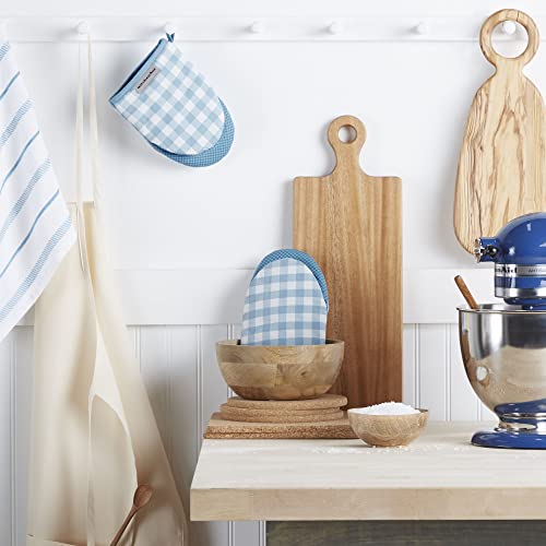 KitchenAid Gingham Mini Oven Mitt 2-Pack Set, Blue Velvet, 5.5"x8" - color: Blue Velvet