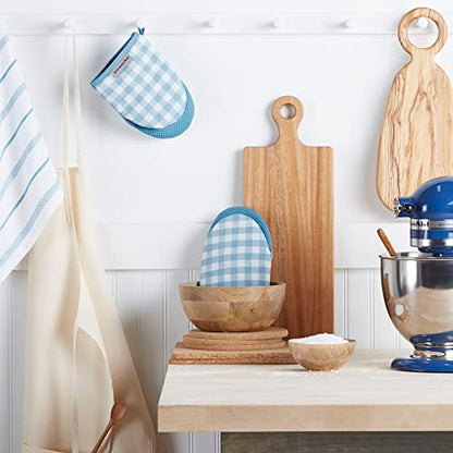 KitchenAid Gingham Mini Oven Mitt 2-Pack Set, Blue Velvet, 5.5"x8" - color: Blue Velvet