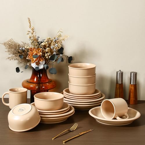 GZG 10.25-Inch Ceramic Dinner Plates, Warm Sand, Set of 4 | Rustic Matte Glaze, Terracotta Stoneware, For Main Course & Everyday Meals, Microwave & Dishwasher Safe - color: Warm Sand, size: 4 pcs Dinner Plate Set