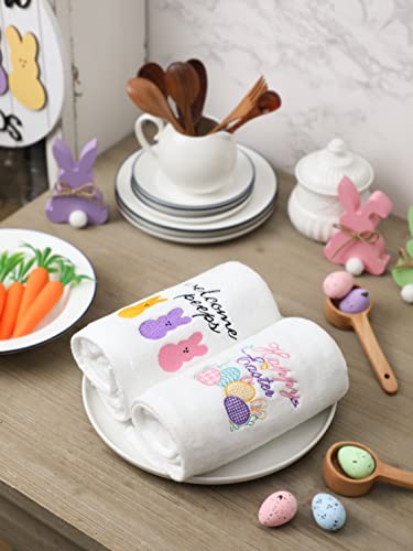 Easter Hand Towels 100% Cotton Embroidered Happy Easter Bunny Decorative Bathroom Kitchen Dish Towels Set Gift Set of 2 14x29inch - color: Easter.egg