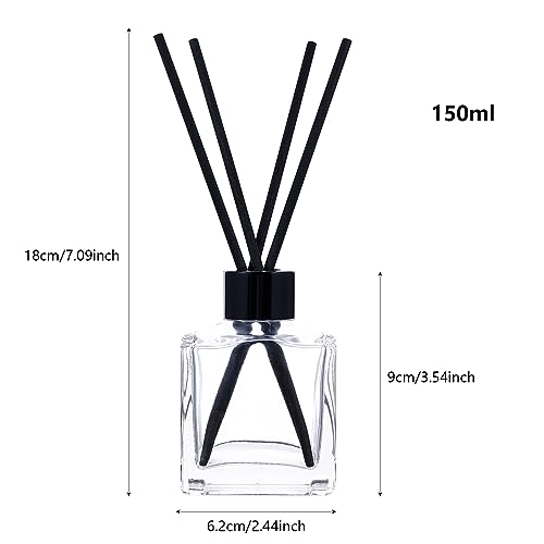 frangrance Glass Diffuser Bottles Diffuser Jars with Black Color caps and Reed Sticks Set of 4 pcs 150ml Fragrance Accessories use for DIY Replacement Reed Diffuser Sets