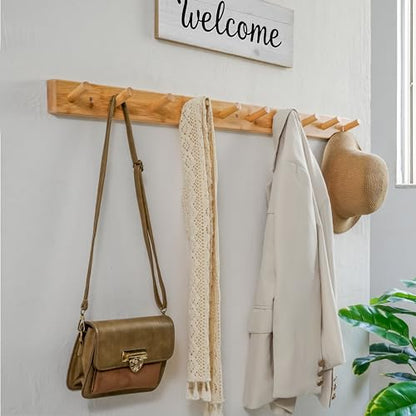 WEBI Coat Rack Wall Mounted, 10 Hooks, 38" Long Coat Hanger Wall Mount, Peg Rail Hat Hooks for Hanging Caps, Jackets, Clothes, Natural, 2 Packs - color: Natural, size: 38 inch(2 Packs)
