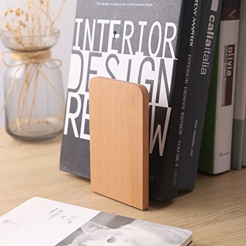 muso wood Beech Book Ends for Shelves, 2 Pairs | Non-Slip Bookends, Heavy Duty Wooden Bookend, Suitable for Books & Movies Storage - color: Beech-2 Pairs