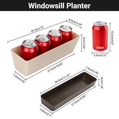 SUREAM 3 Pack Indoor Window Box Planter, 12x3.8 Inch Rectangle Herb Planter with Tray, Modern Small Succulent Cactus Flower Plastic Plant Pot for Window Sill, Garden Balcony, Office Shelf Decoration - size: 3pcs/12x3.8in