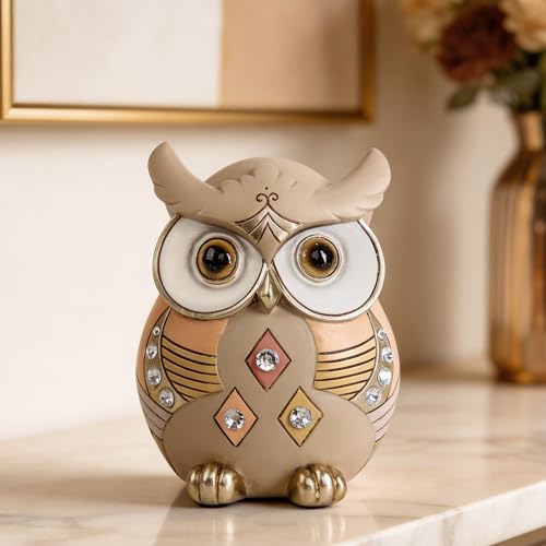 Owl Statue Home Decor Boho Owl Figurine Elegant Crystal for Shelf Decor Accents - Small Crystal Animal Sculptures, Unique Birthday Gifts for Women, Bird Lovers, Office Desk Ornament - color: Brown