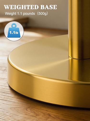 SMARTAKE Paper Towel Holder Countertop, Non-Slip Weighted Base, Gold | Freestanding Kitchen Roll Dispenser, Rustproof Stainless Steel, Spring Arm for Easy Tear, Widden Top, with 4 Suction Cups - color: 03-gold