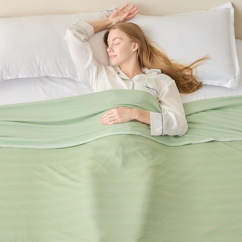 EMME Cooling Throw Blanket for Couch Sofa, Thin Lightweight Summer Blanket, Cold Bed Throws for Hot Sleepers, Double Sided, Keep Body Cool for Kids Adults, Green - color: 03- Green, size: Throw(50"x 70")