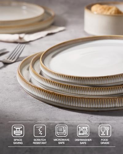 famiware Star Dinner Plates for 6, 10 inches Plate Set, Scratch Resistant, Stoneware Dinnerware, Kitchen Modern Rustic Serving Dishes, Cappuccino White (Pack of 3) - color: Cappuccino White, size: 10"(6pcs)ST (Pack of 3)