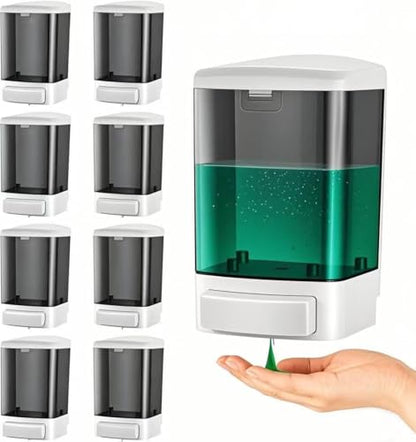 8-Pack Soap Dispenser Wall Mount 1000ml (33.8oz)–Commercial Heavy-Duty Plastic Liquid Dispenser for Soap,Shampoo,Hand Sanitizer–Manual Pump for Bathroom, Kitchen,Restaurant,Hotel (8 x 1000ml) - size: 8 x 1000ml