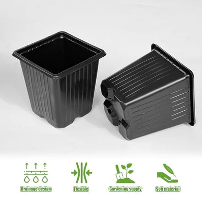 Anyumocz 100Pcs Square Plant Nursery Pots,3.5 Inch Plastic Pots with Drainage Holes,Reusable Seed Starter Pots for Flowers,Vegetables,Garden Planting,Transplanting,Succulents,Cuttings(Black) - color: 100pcs Black