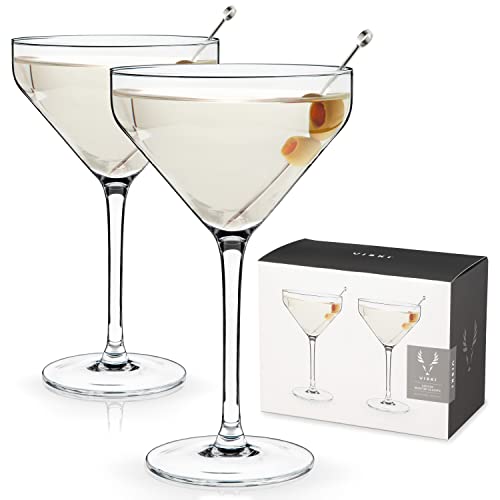 Viski Angled Martini Glasses, Premium Crystal Cocktail Coupe Glasses, Home and Bar Drinkware, Stemmed Cocktail Glasses, Perfect Cocktail Glass Gift Set of 2, 9oz - style: Angled Martini Glasses