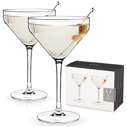 Viski Angled Martini Glasses, Premium Crystal Cocktail Coupe Glasses, Home and Bar Drinkware, Stemmed Cocktail Glasses, Perfect Cocktail Glass Gift Set of 2, 9oz - style: Angled Martini Glasses
