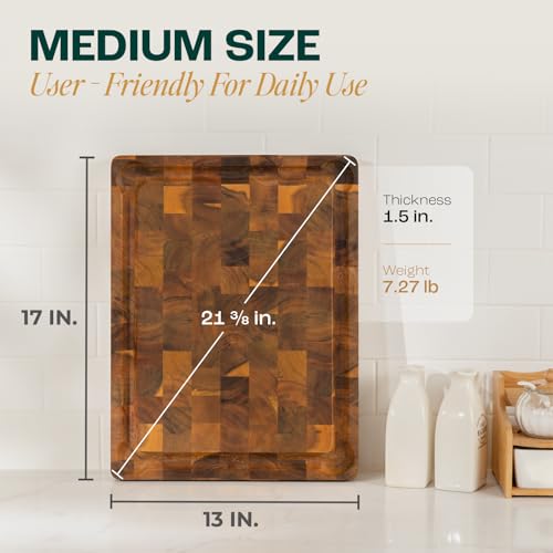 Yes4All Medium Acacia Cutting Board, End Grain Cutting Board 17"x 13"x 1.5" - size: 17"L x 13"W, style: Acacia