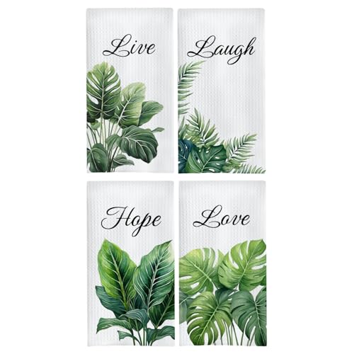 Tropical Botanical Bathroom Hand Towels, Green Plant Live Laugh Love Hope Decorative Hand Towels for Bathroom Washroom Gym Spa Yoga Room Decor, 16x24 Inches Set of 4 - color: Tropical Botanical