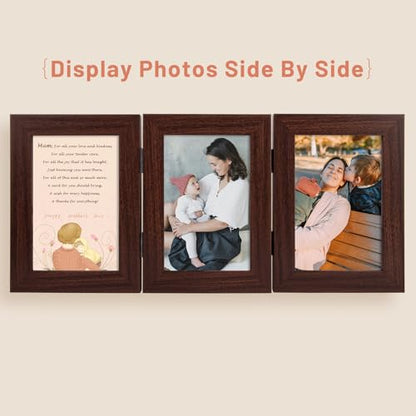 Golden State Art, 4x6 Triple Picture Frame Brown- Real Glass, 1 Pack | Trifold Photo Frame Vertical Display for Desktop - Three Folding Picture Collage - color: Brown, size: 4x6(1 Pack)