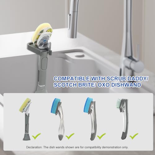 LANMU Dish Wand Holder Compatible with Scrub Daddy Dishwand, Auto-Draining Dish Brush Holder for Kitchen Sink, Strong Adhesive Organizer, Keep Counter Clean & Dry