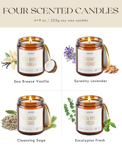 AOOVOO Scented Candles - 4PC Candle Set, 36 oz Soy Candles, Soy Candle for Home Scented, Lavender/Vanilla/Eucalyptus/Sage (Pack of 2) - style: Modern