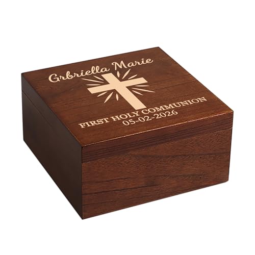 First Communion Gifts Personalized Memory Keepsake Box for Boys and Girls | 1st Holy Communion Gift Box, Wooden Box for Jewelry, Trinkets, Mementos & Photos Storage - Custom Name, Date & Cross Design - size: 7.7"L x 7.7"W x 3.9"H, style: Communion