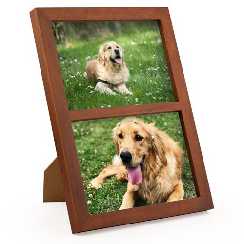 Golden State Art, 5x7 Double Picture Frame, Displays Two 5x7 Photos (Brown) | Solid Wood - Real Glass For Tabletop Or Wall Mounting (Brown, 1 Pack) - color: Brown, size: 2 Openings 5x7