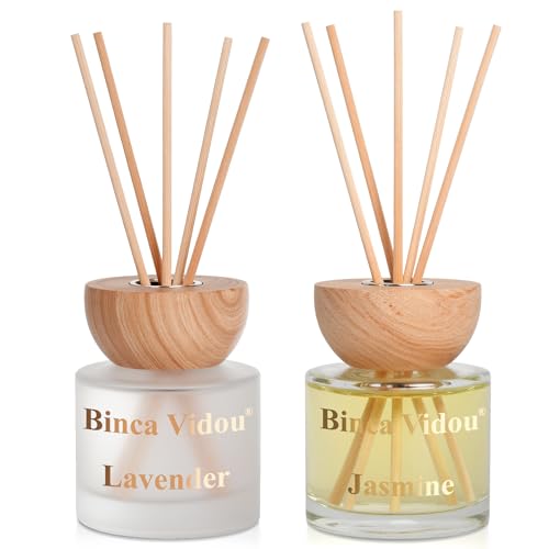 Reed Diffuser Set, Binca Vidou Lavender & Jasmine Natural Scent Oil Diffusers with Sticks for Home Office Bathroom Aromatherapy Decor 3.38oz x 2 - color: Lavender & Jasmine 3.38oz