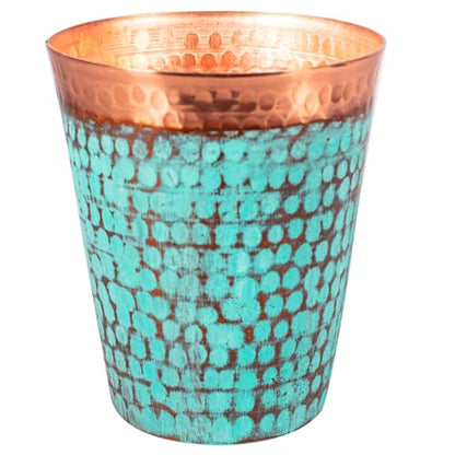 Handcrafted Copper Cups Set - 4 Unique 15 oz Tumblers for Wine & Water | Copper Water Bottle | 100% Authentic Santa Clara, Mexico Craftsmanship | Eco-friendly Gift for Health Enthusiasts - color: Turquoise