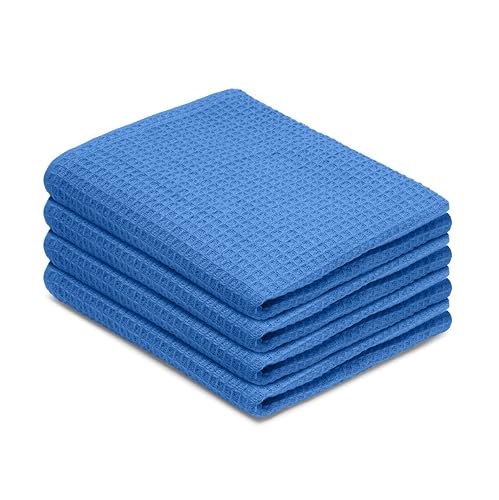 Blue Needles Waffle Weave Kitchen Towels, 15x25 Inches 100% Cotton Set of 4 Dish Towels for Kitchen, Ultra Soft & Absorbent with Hanging Loop, Spring Summer Dish Rags for Quick Drying - Sky Blue - color: Sky Blue, size: 15 x 25 - 4 Pack