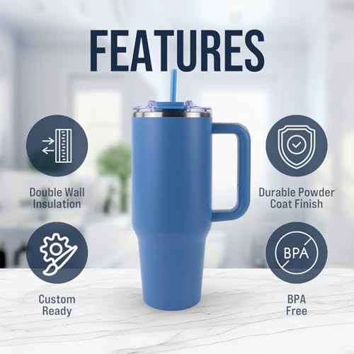 Hogg Big Swig 40oz Tumbler with Handle and Straw - Steel Blue, 40 oz Tumbler, Insulated Cup with Handle, 40oz Water Bottle with Straw, Thermal Cups, Leak Proof Lid, Travel Mugs, Stainless Steel - color: Steel Blue