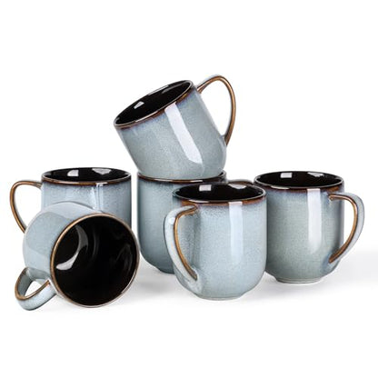 LERATIO Ceramic Coffee Mugs Set of 6,12oz Handmade Coffee Mugs Set | Large Handle for Cappuccino/Latte/Tea/Hot Cocoa,Oven &Dishwasher & Microwave Safe-Gray White - color: reactive glaze-6
