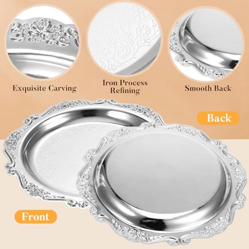Luxshiny 2 Pcs Elegant Iron Serving Tray Decorative Dessert Serving Platter for Snacks Fruit Jewelry Display Party Wedding Home Table Decor