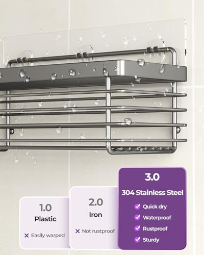 Shower Caddy Adhesive 3 Pack Stainless Steel Storage Organizers-Grey | No drilling wall mounted,rust-resistant,large capacity,quick drainage,easy to clean,suitable for bathrooms and kitchens - color: Grey