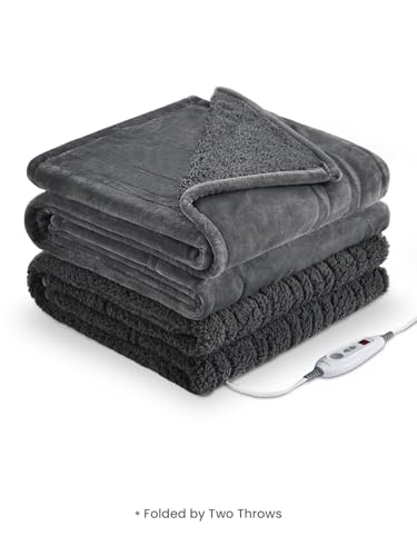 Bearhug Electric Blanket Throw Size, 50" x 60" Heated Blanket with 6 Heating Levels & 4H Auto Shut-Off, Machine Washable Soft Velvet to Sherpa Reversible Heated Throw for Office, Couch and Sofa, Gray - color: Gray-velvet & Sherpa, size: Throw 50" × 60"