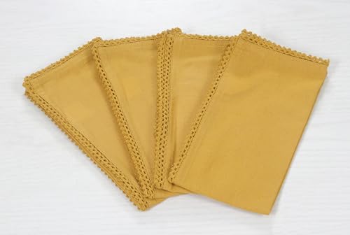 ACCENTHOME Mustard Set of 6 18x18 inch Cotton Linen Dinner Napkins | Cotton Linen Blend Napkins, Machine Wash On Gentle Cycle, Economy Pack, Multi Purpose Use, Cotton - color: 04 - Mustard - Lace, size: 18" x 18" (Set of 6)