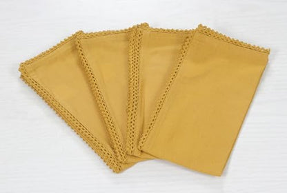 ACCENTHOME Mustard Set of 6 18x18 inch Cotton Linen Dinner Napkins | Cotton Linen Blend Napkins, Machine Wash On Gentle Cycle, Economy Pack, Multi Purpose Use, Cotton - color: 04 - Mustard - Lace, size: 18" x 18" (Set of 6)