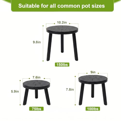 Wood Plant Stands 3-Pack Indoor, Plant Stool, Black | Premium carbonized pine with moisture-resistant, burr-free finish, Snap together in 60 seconds, no tools needed - color: Black, size: 3-Pack