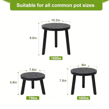 Wood Plant Stands 3-Pack Indoor, Plant Stool, Black | Premium carbonized pine with moisture-resistant, burr-free finish, Snap together in 60 seconds, no tools needed - color: Black, size: 3-Pack