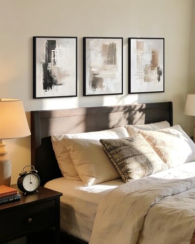 PHOPAGO Abstract Framed Wall Art Mid Century Modern Minimalist Beige Pastel Watercolor Neutral Wall Decor for Living Room Bedroom - 12x16in Black Framed - color: Gray Abstract, size: 16L" x 12W" x 3 Pcs Black
