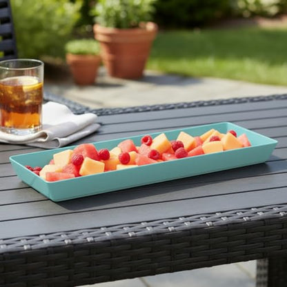 US Acrylic Coastal Plastic Serving Trays (Set of 4) 15” x 5” | Narrow Unbreakable Reusable Rectangular Party Platters | Serve Appetizers, Fruit, Veggies, & Desserts | BPA-Free & Made in USA - color: Coastal, size: 15" x 5"