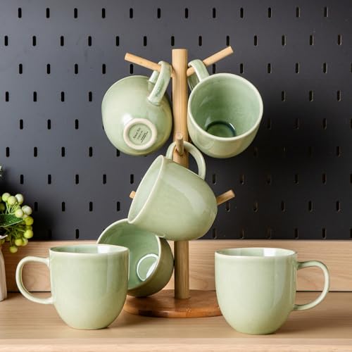 AmorArc 12oz Coffee Mugs, Ceramic Coffee Mugs set of 6 for Man, Woman, Dad, Mom, Modern Coffee Mugs with handle for Latte/Cappuccino/Milk/Cocoa. Dishwasher&Microwave Safe, Olive Green - color: Olive Green, size: Set of 6