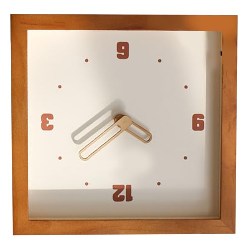 Minimalist Wall Clock, Square Wooden Clock with Silent Quartz Movement, Wood Decorative Timepiece, for Living Room, Kitchen, Office (Dark Wood) - color: Dark Wood