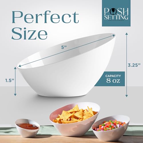 5 Pack White Angled Plastic Serving Bowls Disposable for Party Table 8oz | Angled Bowl Design. Chip, Candy, Salad & Fruit Use. Disposable Party Tableware. Buffet & Wedding Serving. White Plastic. - color: White, size: Small 8 OZ