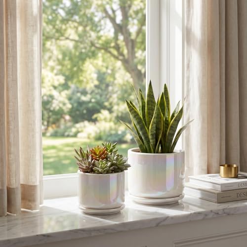 EFISPSS Plant Pots, 4+5+6 Inch Pots for Indoor Plants,Ceramic Planter Pot with Drainage Hole,Flower Pots for Succulent Cactus,Set of 3 - Rainbow Pearl Glaze - color: Rainbow Pearl Glaze