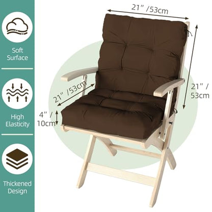 Outdoor Chair Cushions 42x21x4 Inch Set of 2, Brown | Patio Cushions for Dining Rocking Chairs, High Back Soft Seat Pad with Ties, Waterproof Fade Resistant, Indoor Outside Use - color: Brown