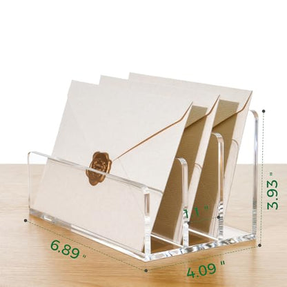 3 Compartments Clear Acrylic Mail Holder – Vertical Letter Sorter & Multifunction Desk Organizer for Bills, Documents, Notebooks – Modern Office/Home Envelope File Rack - size: 3 Compartments