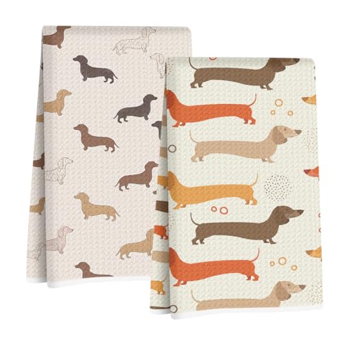 Jztco 2 Pcs Dachshund Kitchen Towels, Dachshund Decor Hand Towels | Dachshund Gifts for Women, Dog Lover Gifts Decor for College Dorm Kitchen Bathroom, 14 x 24 Inch - color: Multi 1334