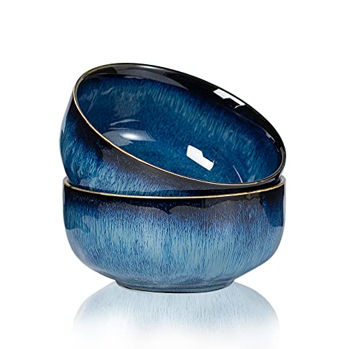 Serving Bowls - 36 Ounce Bowls Set - Ceramic Bowl Set of 2-7 inch for Salad, Soup,Cereal Bowls for Kitchen - color: Royal Blue, size: 36 Ounces