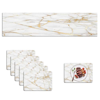 Mcalk Luxury Gold Marble Table Runner and Placemats Set of 6 Pieces, Gold Marble Placemats, Modern Cloth Place Mats Indoor for Kitchen,Washable Linen Material for Dining Table - color: 02marble Luxury Gold