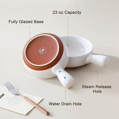 MALACASA 23 Oz French Onion Soup Bowls With Handles, Ceramic Soup Crocks for Cereal, Pasta, Beef Stew, Chilli, Oven Microwave Dishwasher Safe, Set of 4, White, Series TARA - color: White