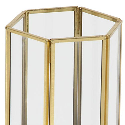CosmoLiving by Cosmopolitan Glass Decorative Candle Lantern with Metal Plate, Set of 3 6", 8", 10" H, Gold (Pack of 5) - size: 3 PIECES SMALL SIZE (Pack of 5)