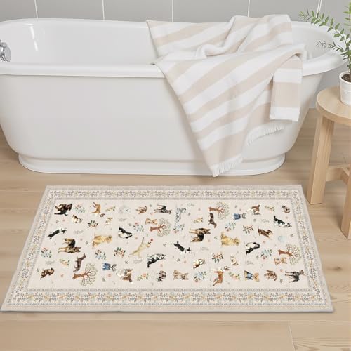 Beige Area Rug 2x3 for Bedroom Kitchen Dog Animal Rug | Ultra-Thin;Boho Style;Non Slip;Stain Resistant;Soft;Machine Washable;Ideal for Bathroom,Entryway,Dog Animal Rug - color: Beige Dog, size: 2' x 3' (Rectangular)